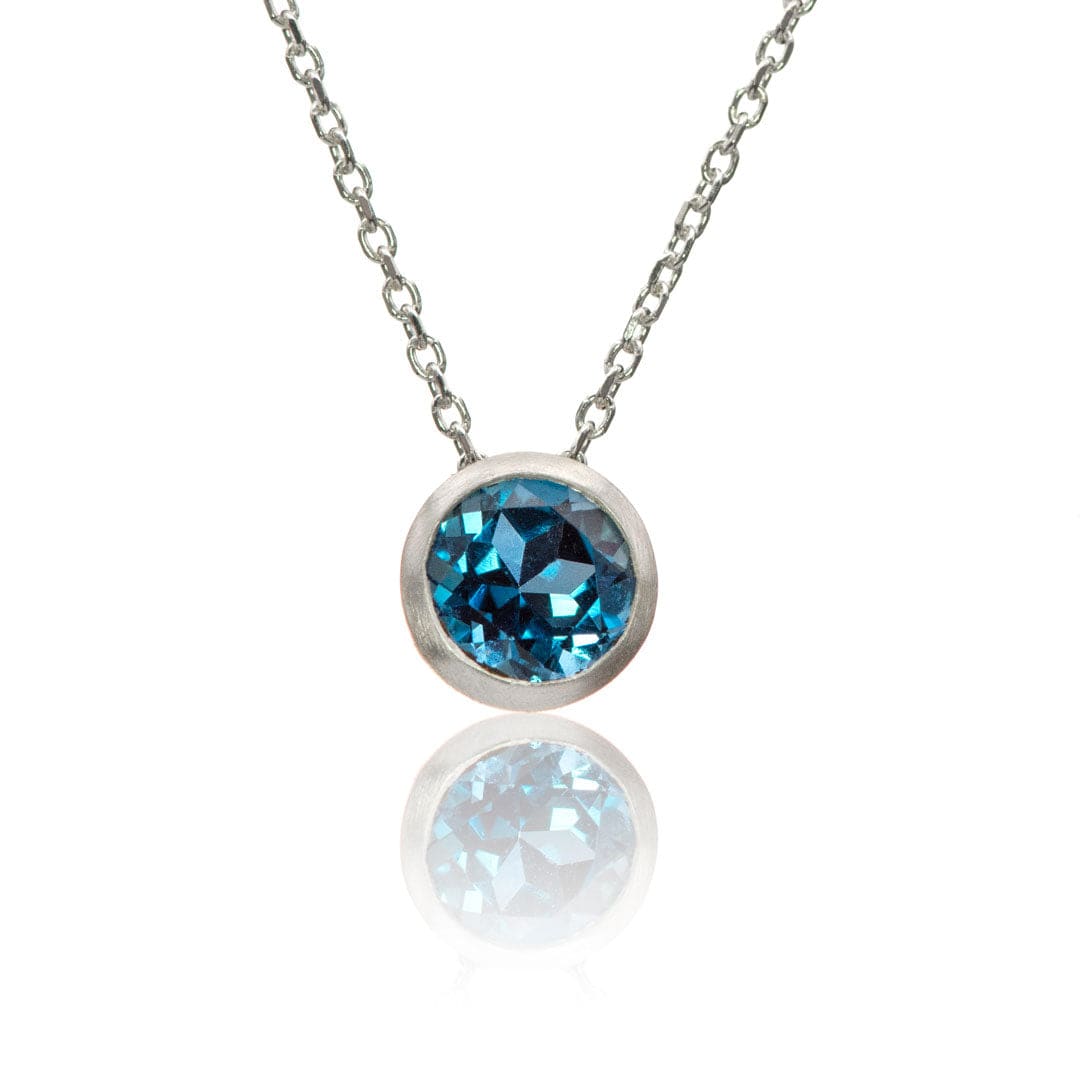 Round Swiss Blue Topaz Sterling Silver Slide Pendant Necklace {Ready t