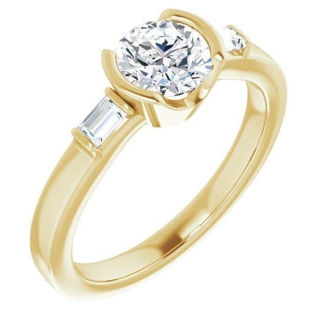 Harper Ring - 1CTW Round Lab Diamond & Baguette Accented Half Bezel En ...