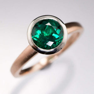 Chatham Emerald Bezel Set Mixed Metal Solitaire Engagement Ring Ring by Nodeform