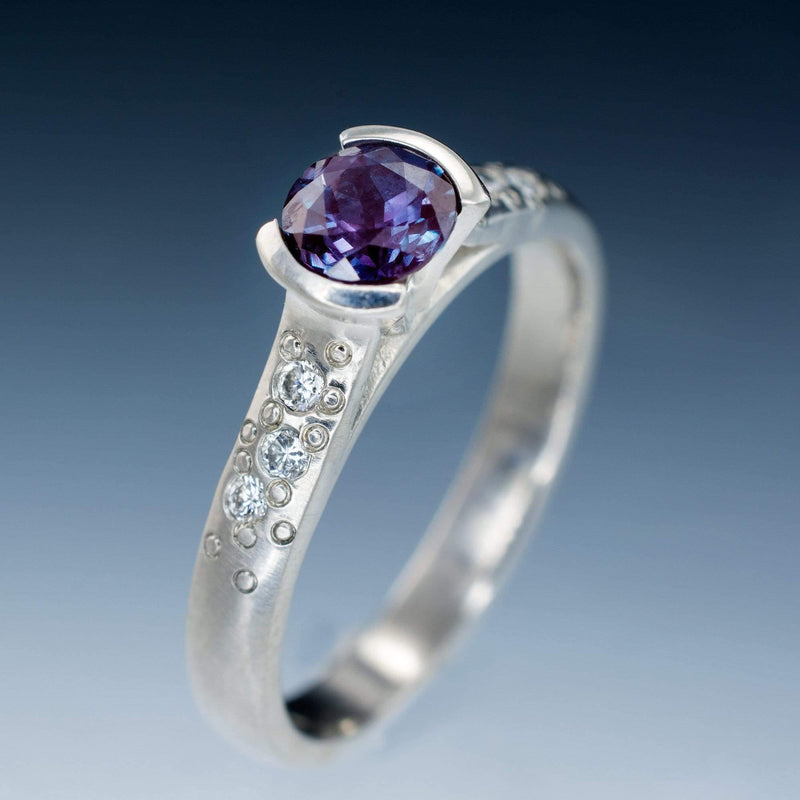 Alexandrite Half Bezel Diamond Star Dust Rose Gold Engagement Ring