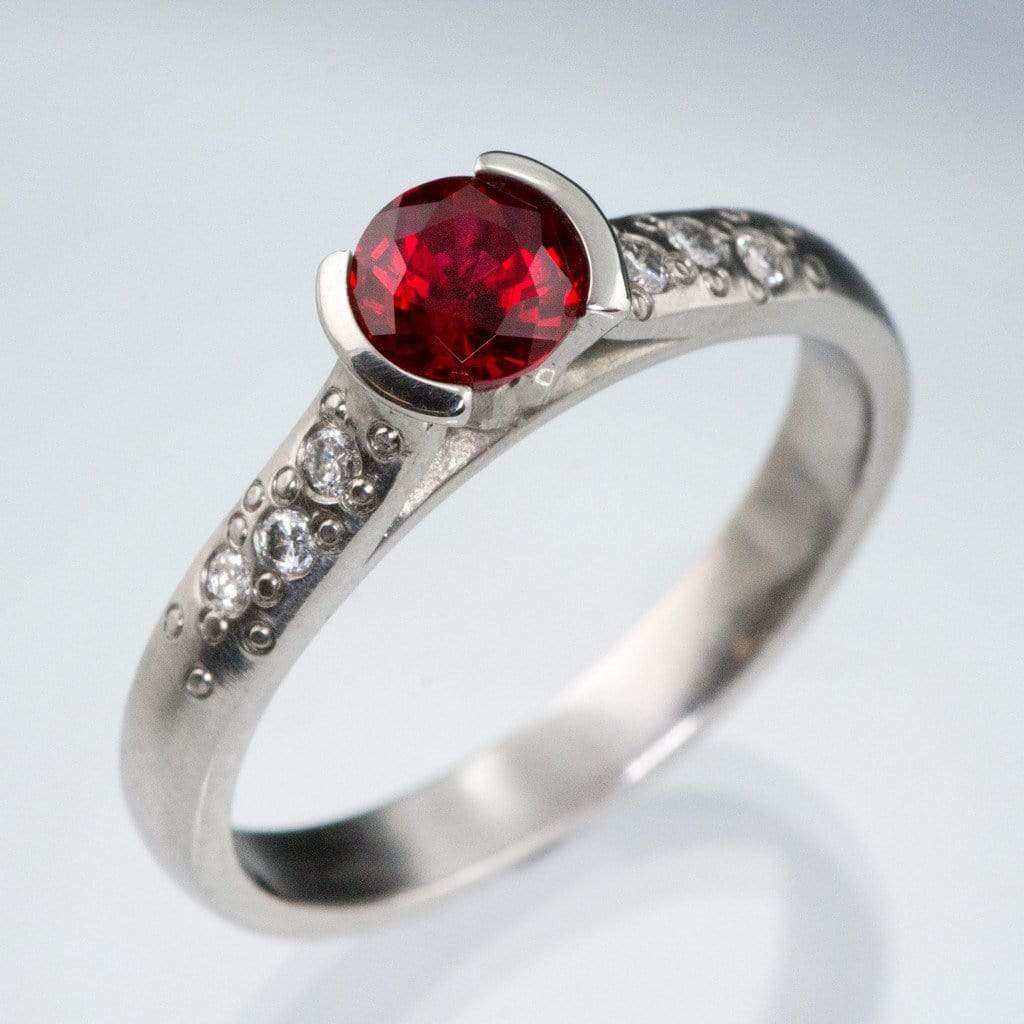Ruby Half Bezel Diamond Star Dust Engagement Ring - Nodeform