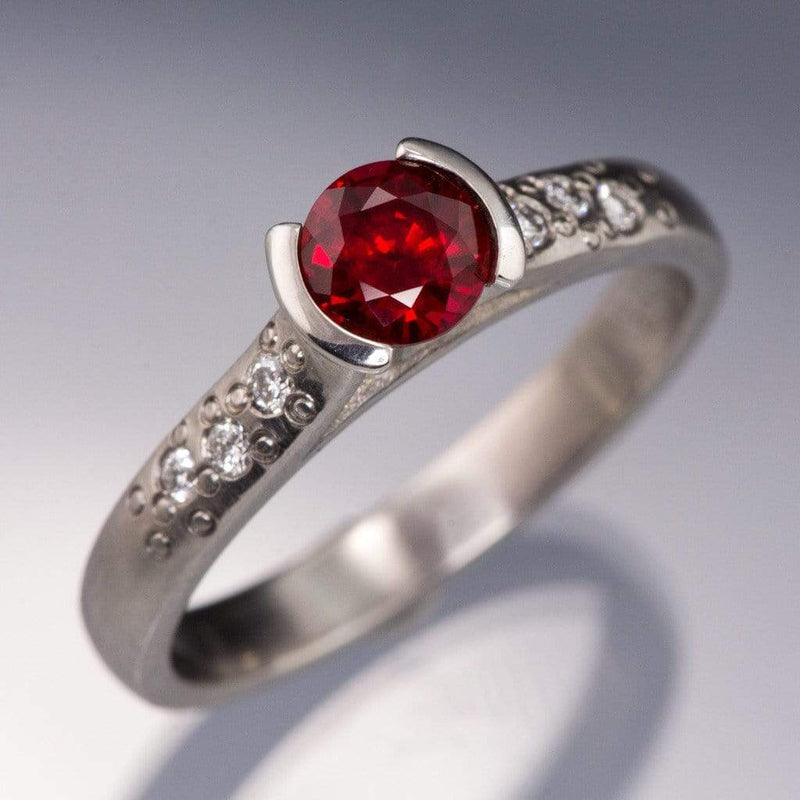 Ruby Half Bezel Diamond Star Dust Gold Engagement Ring - Nodeform