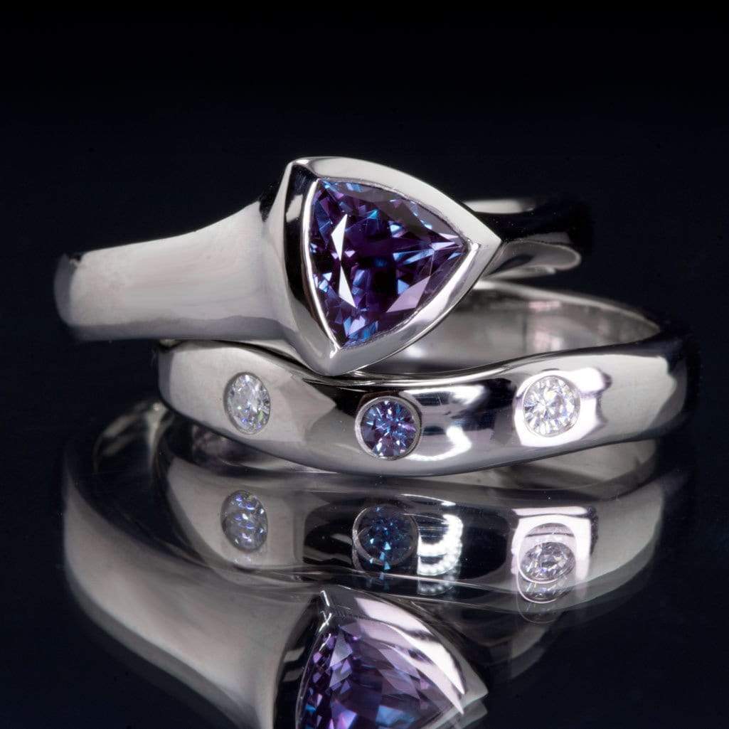 Moissanite and Chatham Alexandrite Fitted Contoured