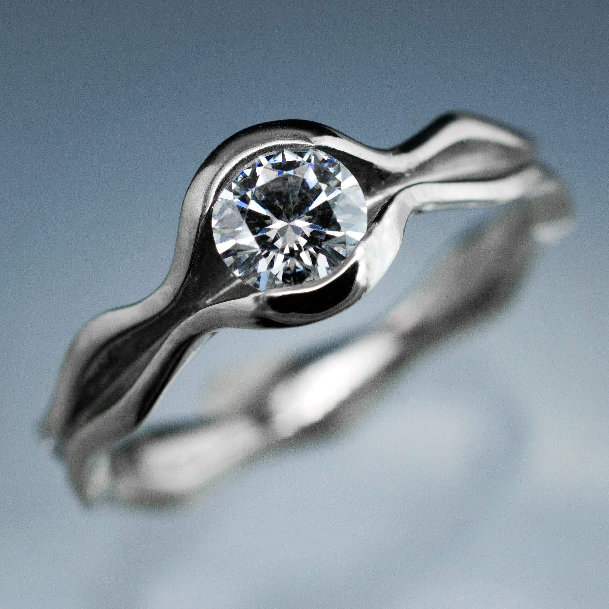 Wave Round Brilliant Moissanite Solitaire Wedding or Engagement Ring ...