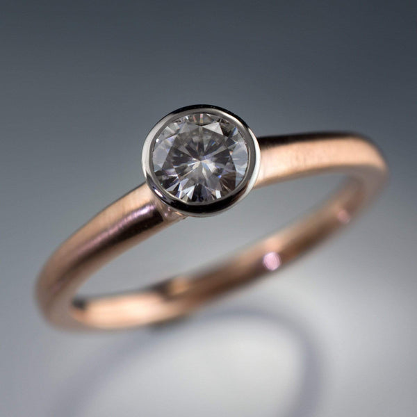 mixed metal rose gold and palladium moissanite ring