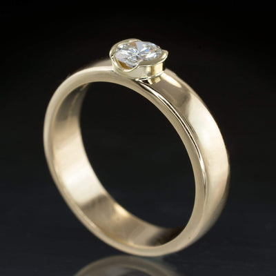 Round Diamond Modern Low Profile Half-Bezel Solitaire Engagement Ring