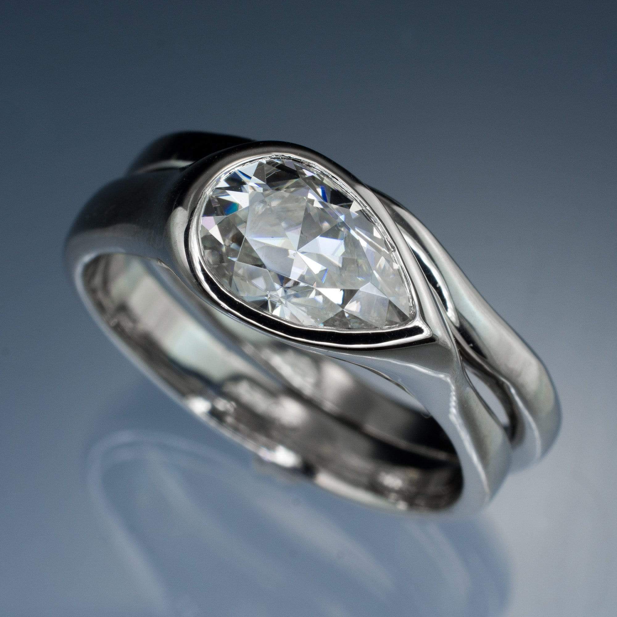 Pear Moissanite Tear Drop Bezel Bridal Set Engagement Ring and Wedding ...