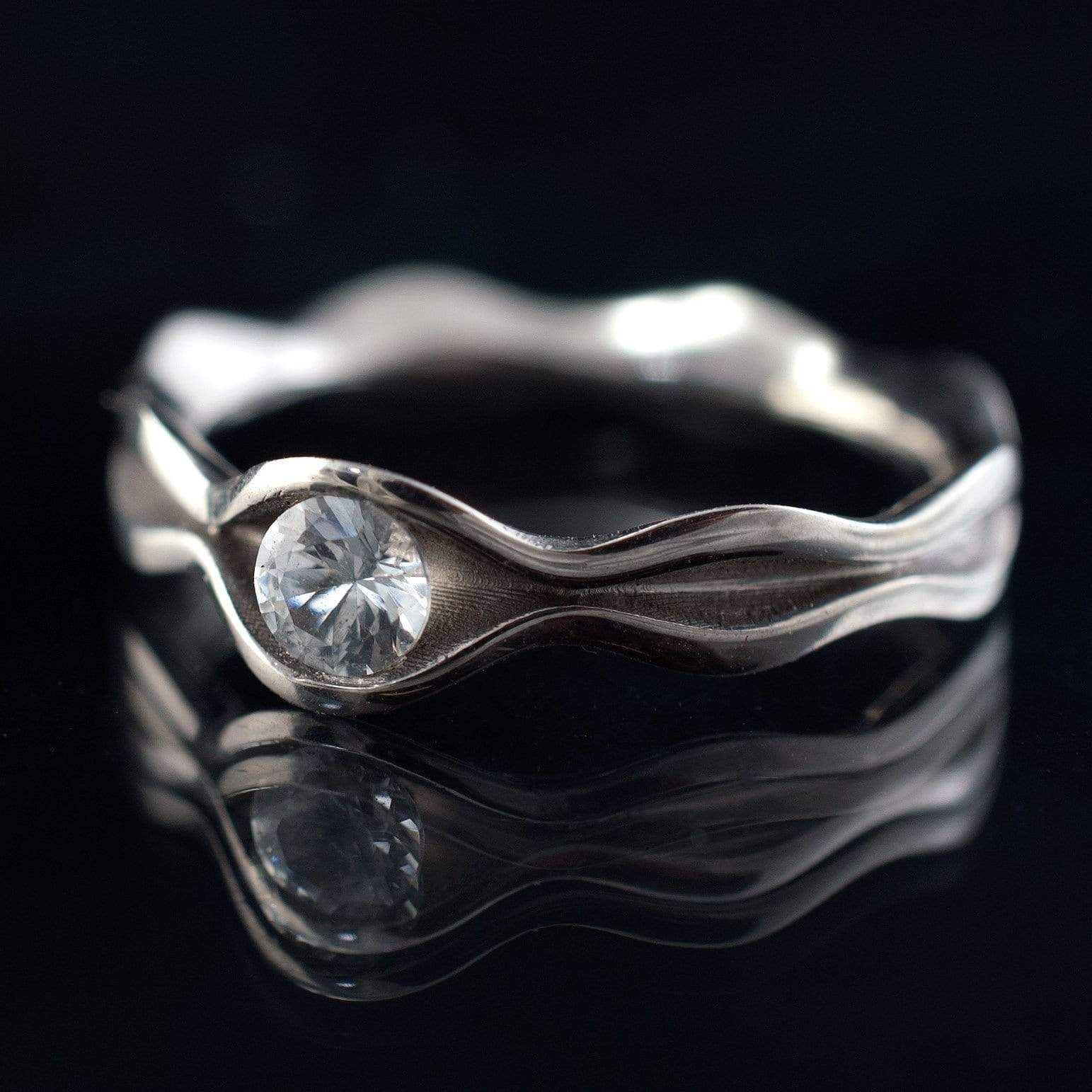 Wave White Sapphire Ring Bridal Set - Nodeform