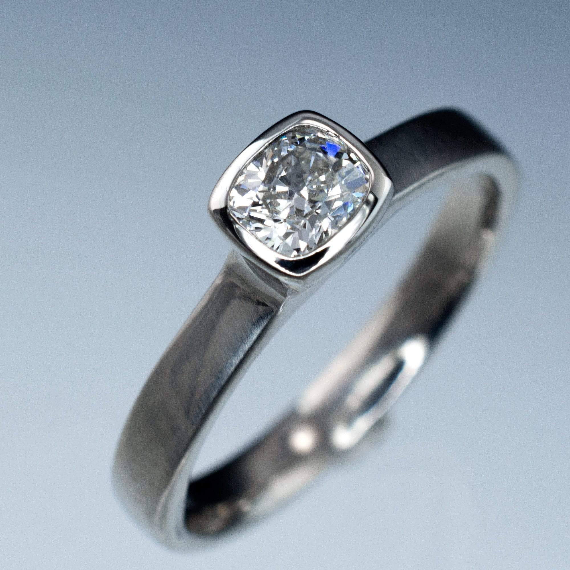 Cushion Cut Diamond Bezel Set Solitaire Engagement Ring