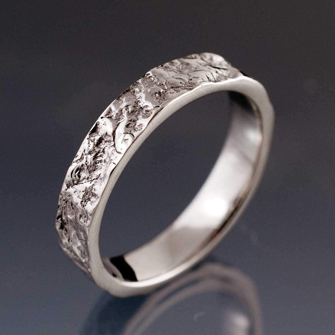 Bush-hammered Marble Texture Wedding Bands, Set of 2 Rings