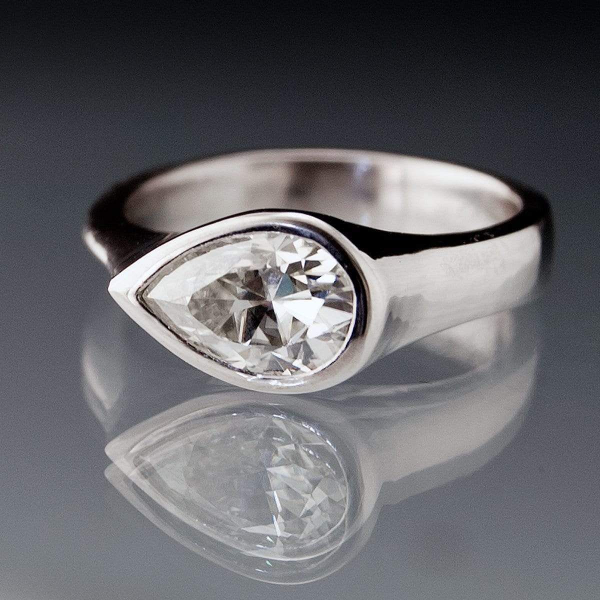 Pear Moissanite Tear Drop Bezel Bridal Set Engagement Ring