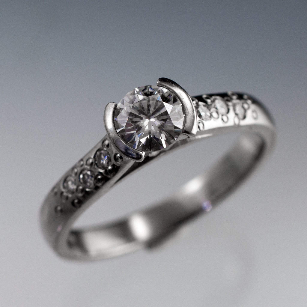 Moissanite Round Half Bezel Star Dust Engagement Ring