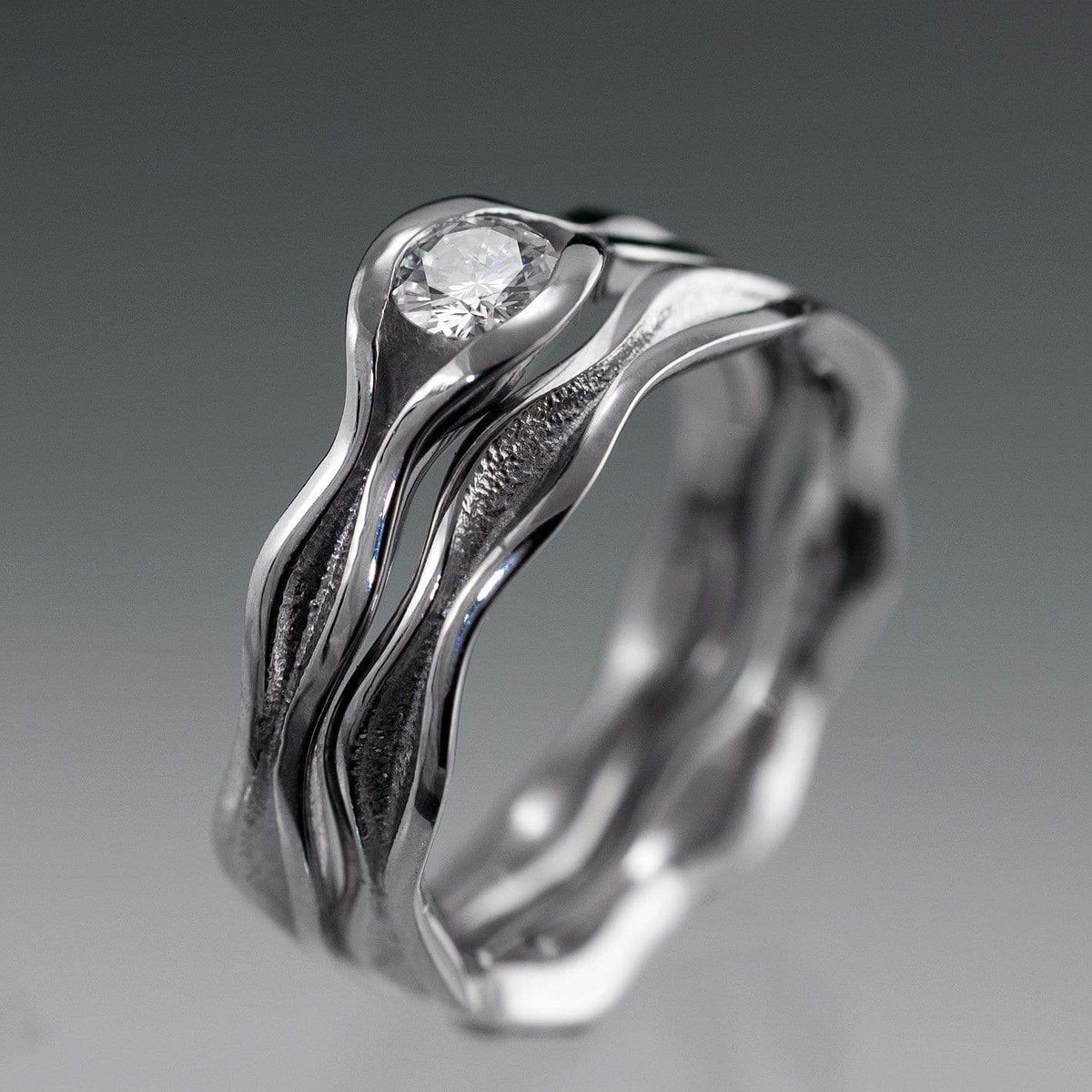 Wave Diamond Engagement Ring Bridal Set