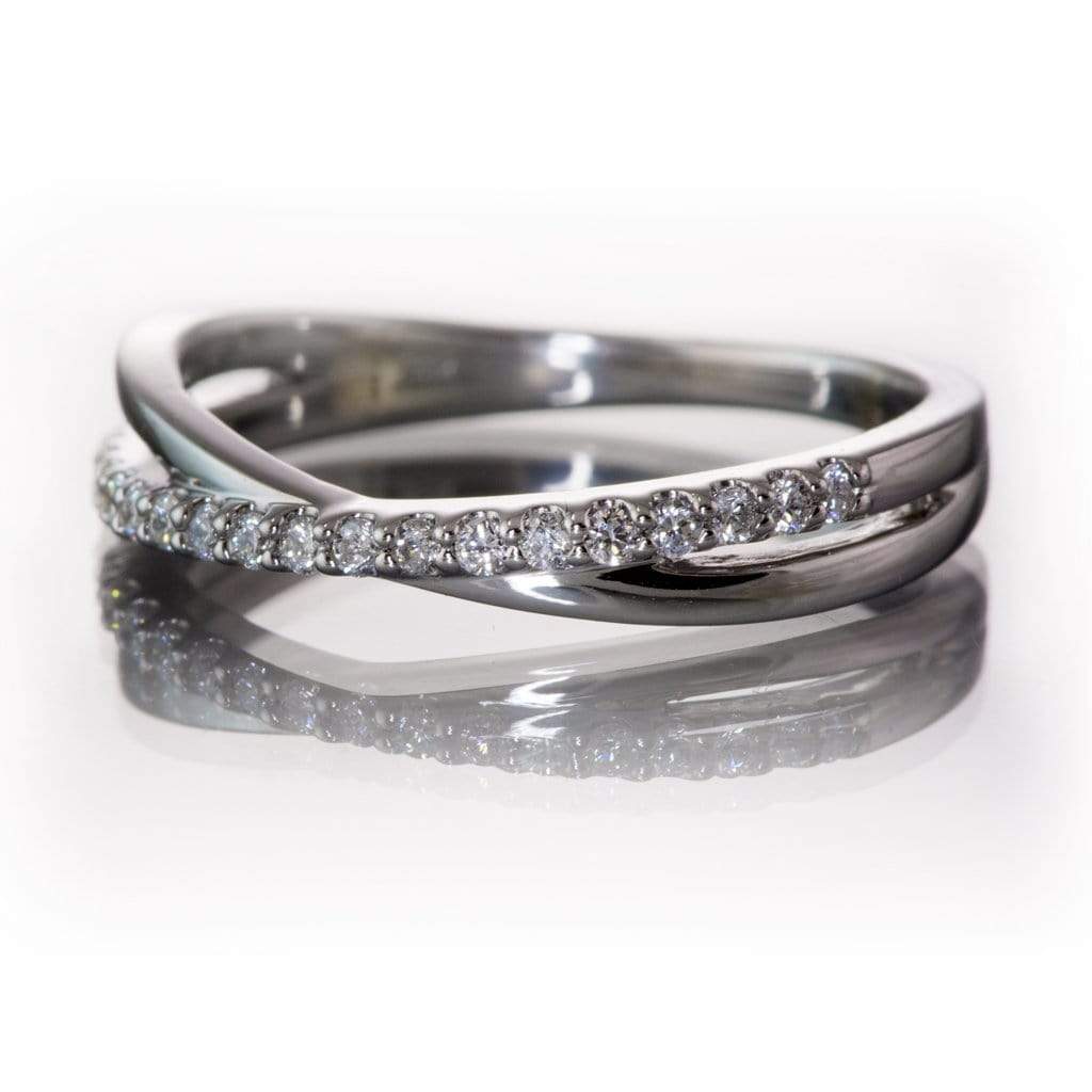 Criss Cross Band - Contoured Wedding Ring with Diamonds, Moissanites,