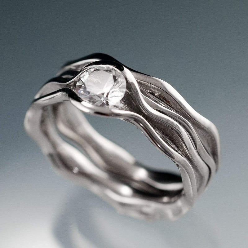 Wave White Sapphire Ring Bridal Set
