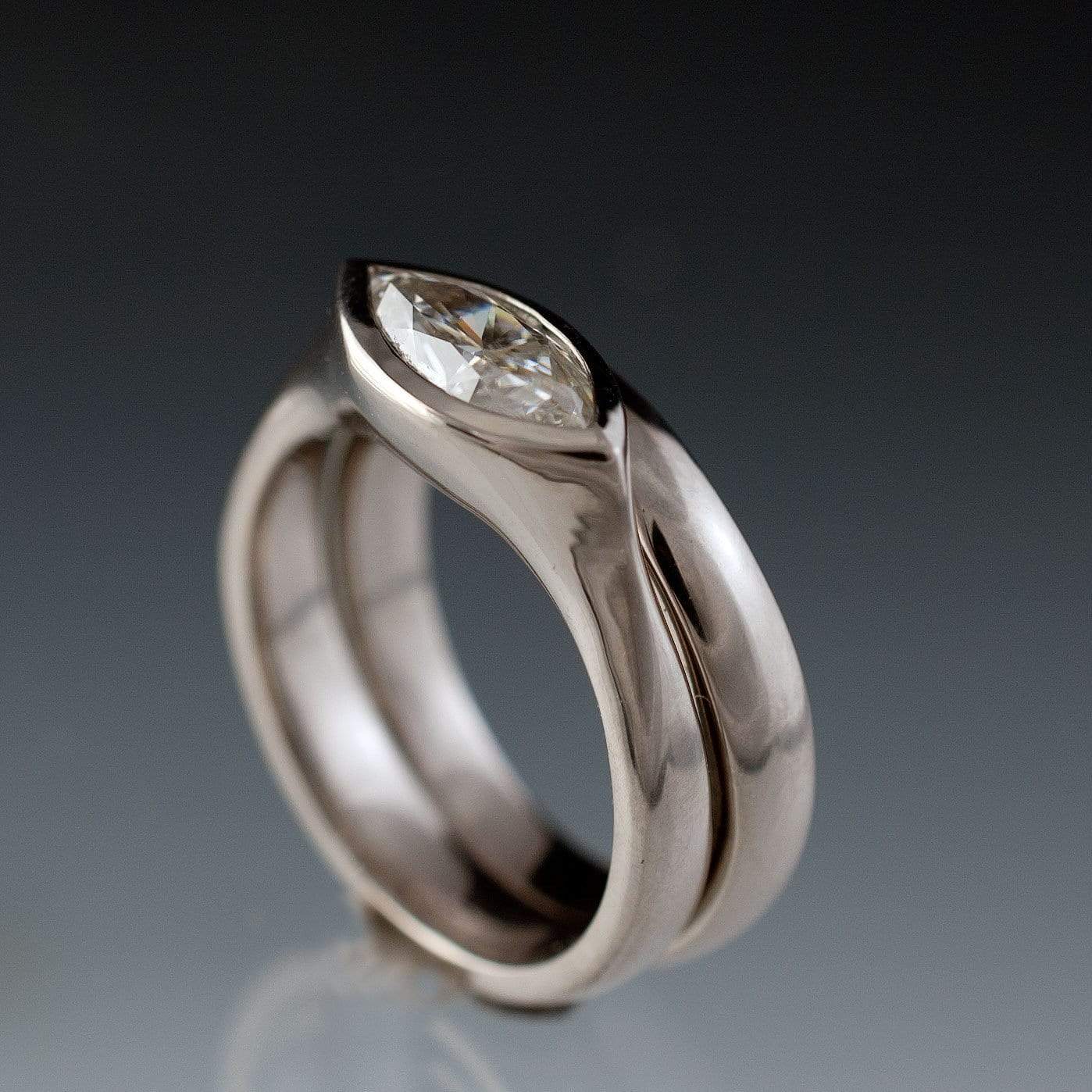 Marquise Moissanite Bezel Engagement & Wedding Ring Bridal Set