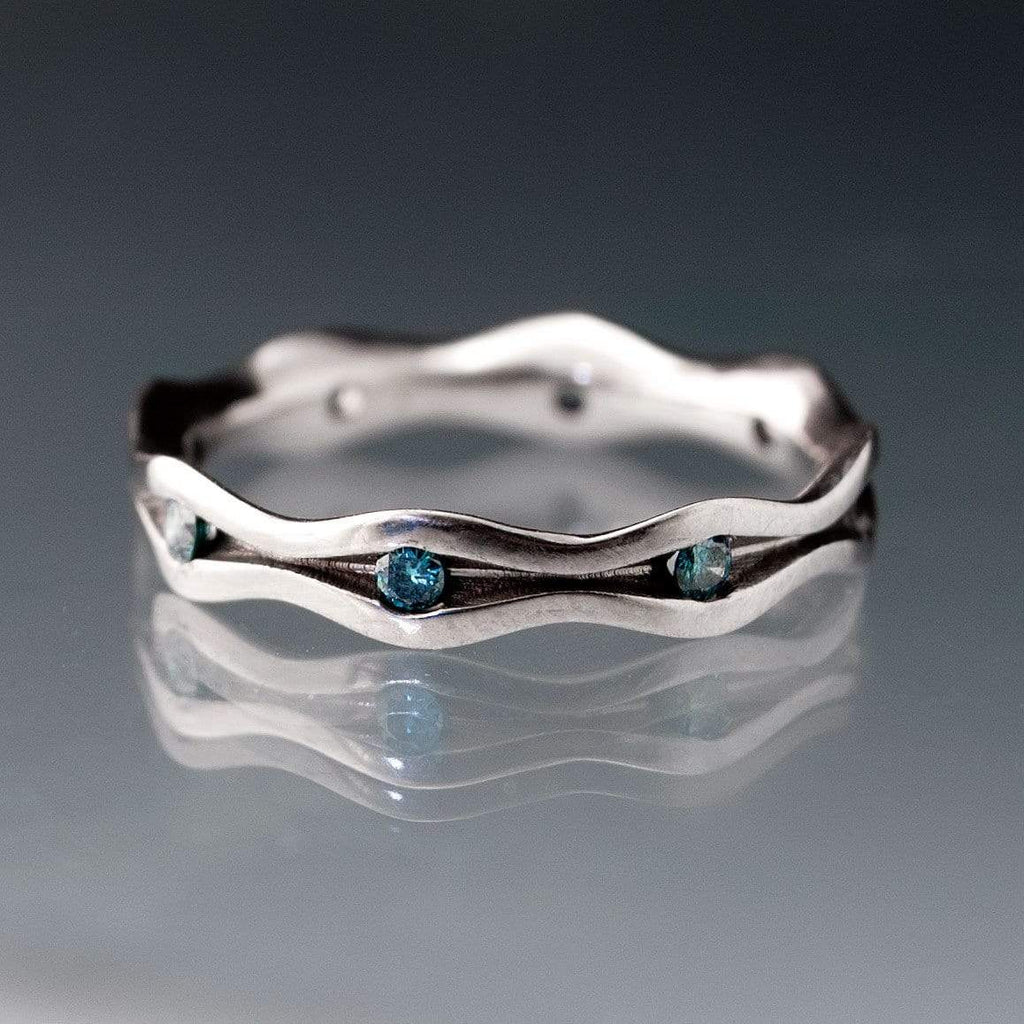 Wave Teal Blue Diamond Eternity Wedding Ring