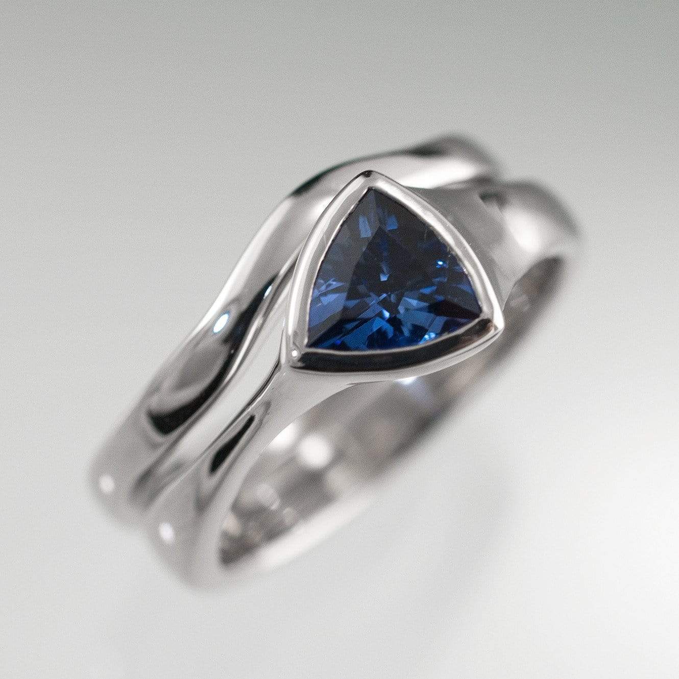 Tetra Bridal Set Trillion Lab Created Blue Sapphire Bezel Ring