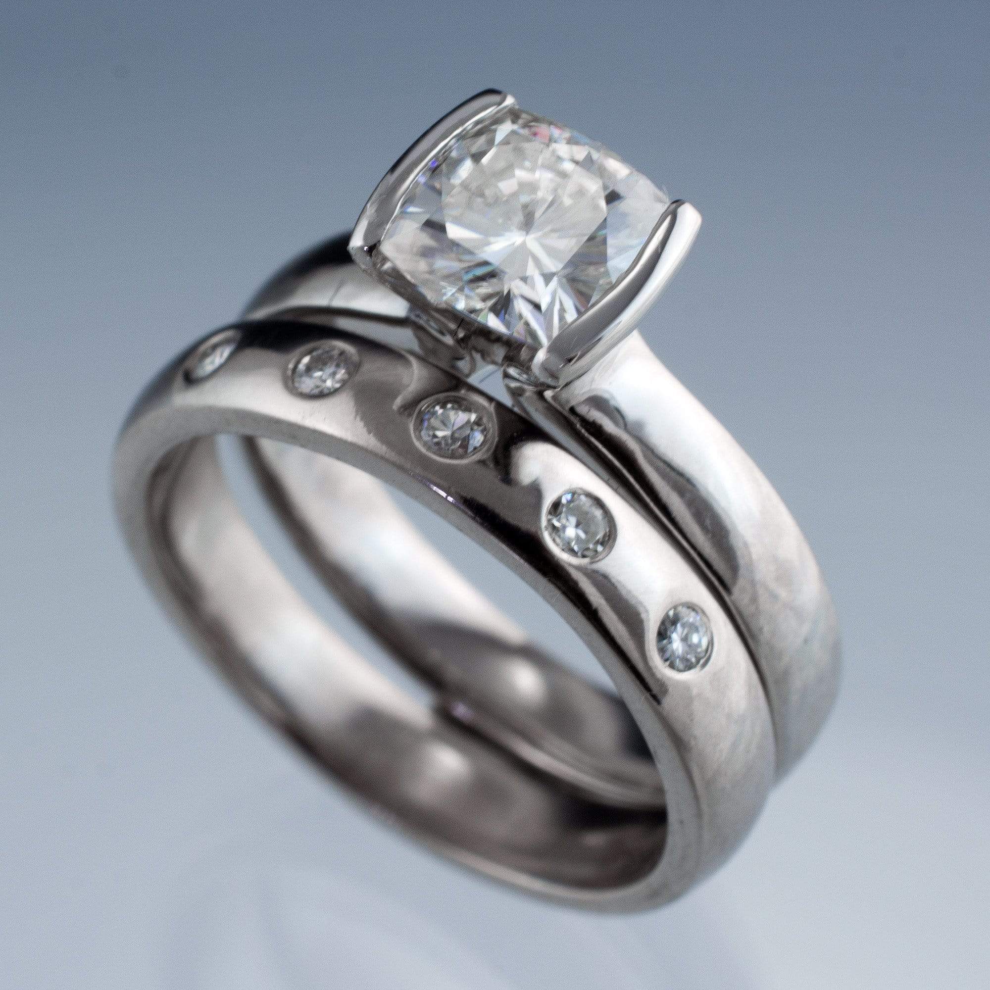 Bridal Set  Cushion Moissanite  Ring  Modified Tension  