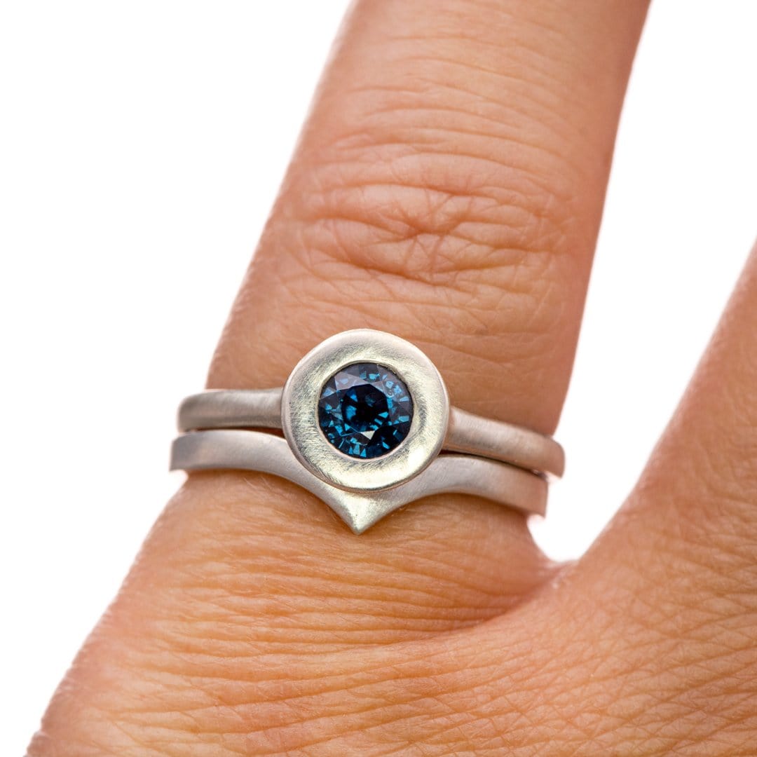 Dark Blue Spinel Low Profile Wide Bezel Sterling Silver Ring, Size 4 to 9