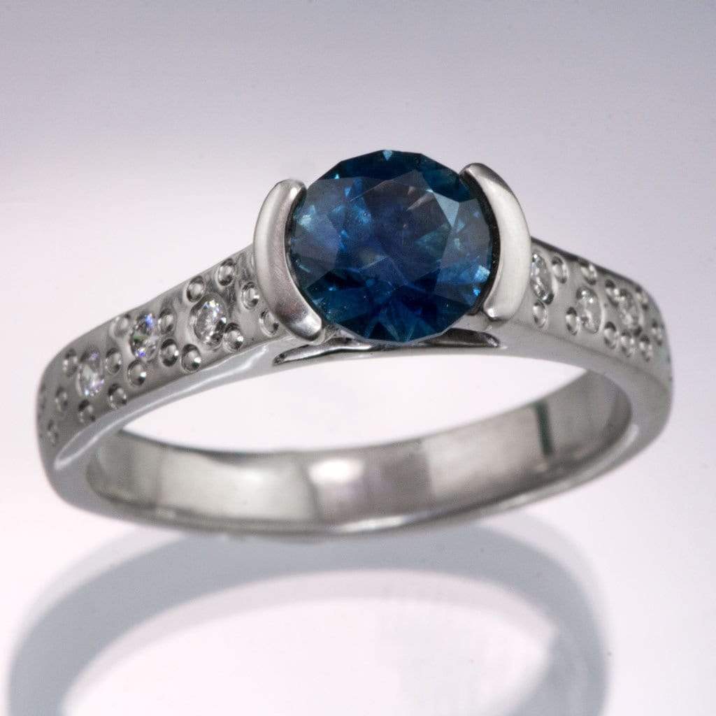 Blue Montana Sapphire Half Bezel Diamond Star Dust Engagement Ring