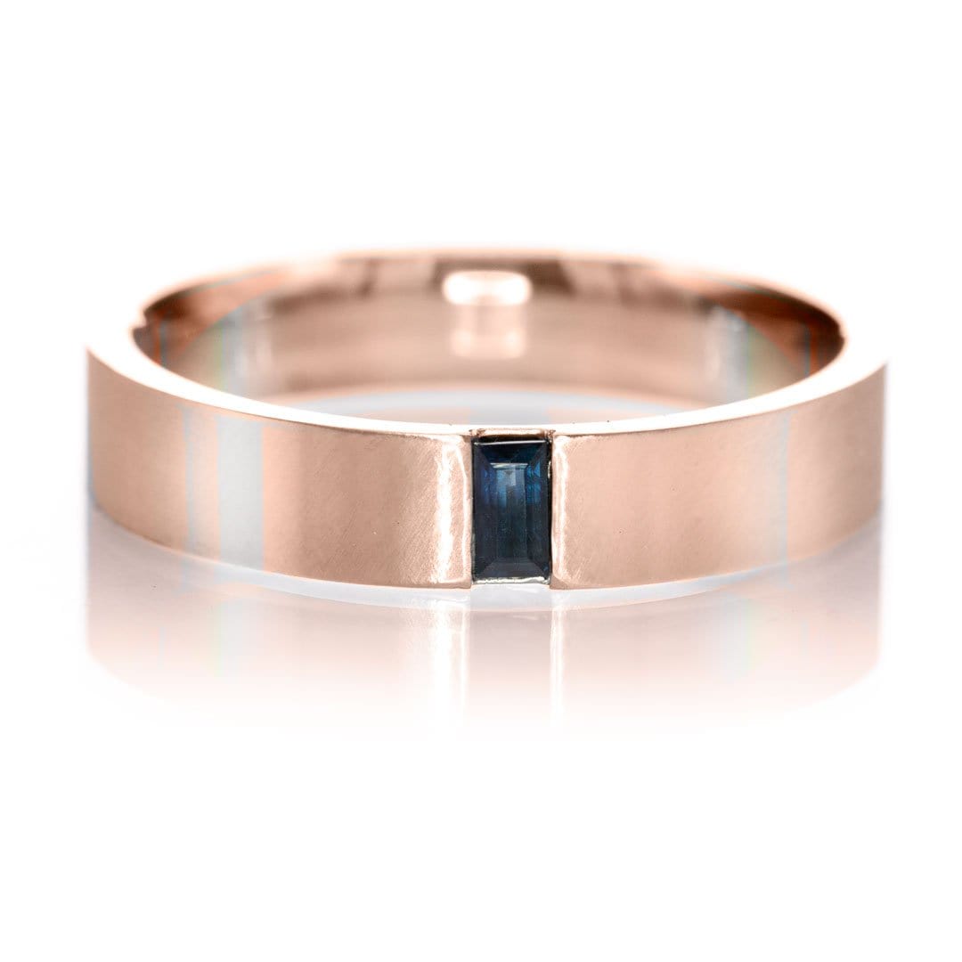 Simple Channel set Baguette Blue Sapphire Men's Wedding Band, Comfort Fit