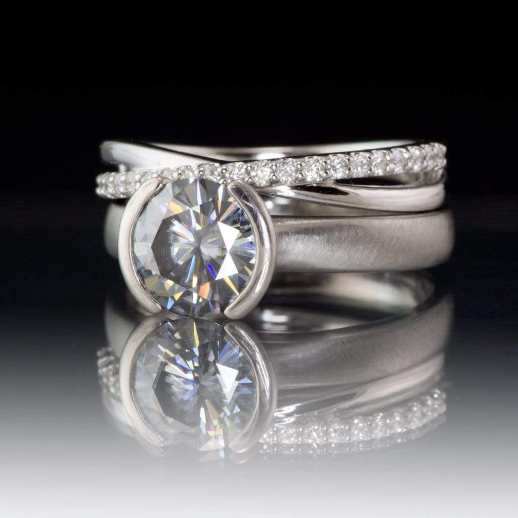 Criss Cross Band Contoured Wedding Ring with Diamonds