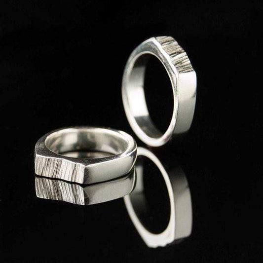 Matching Saw Cut Wedding Rings, Set of 2 Wedding Bands