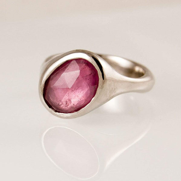 Rose Cut Pink Sapphire Palladium Pebble Ring