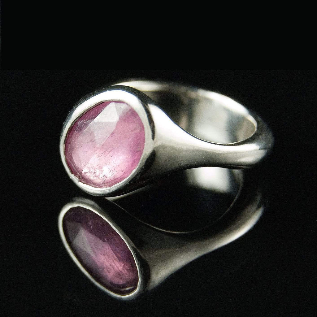 Rose Cut Pink Sapphire Palladium Pebble Ring
