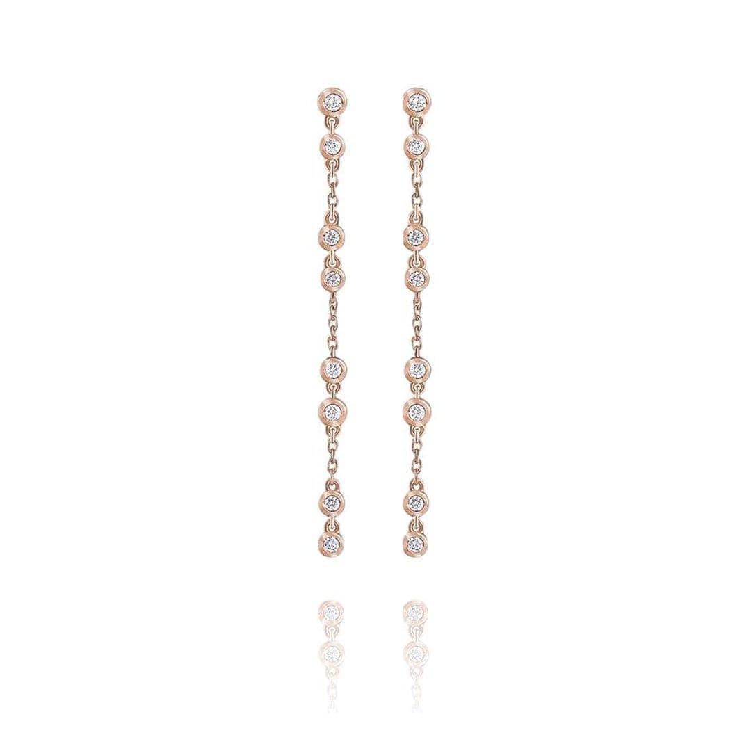 1/3CTW Diamond Bezel Set Long Chain Dangle Gold Stud Earrings - Nodeform