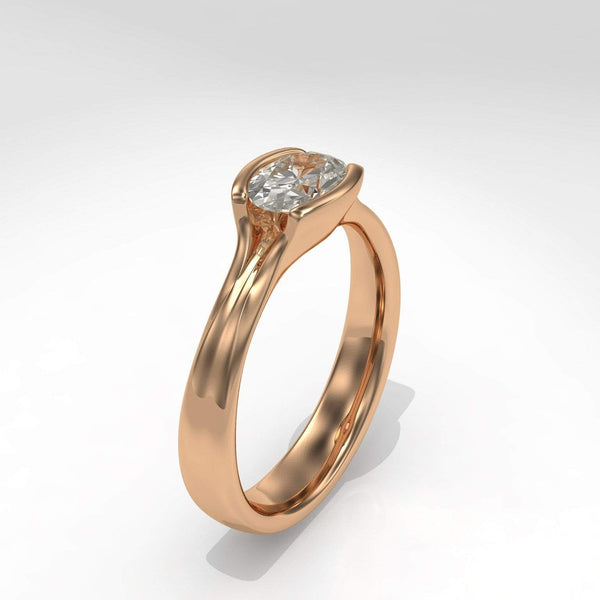 oval moissanite Fold solitaire engagement ring in rose gold