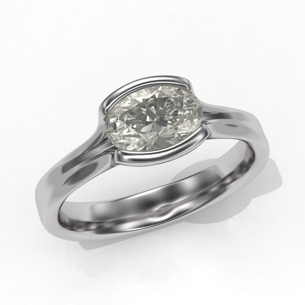 oval moissanite Fold solitaire engagement ring in white gold