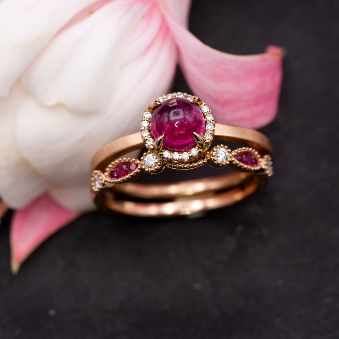 Rosalie Band - Ruby & Diamond Anniversary Half Eternity Stacking Wedding Ring