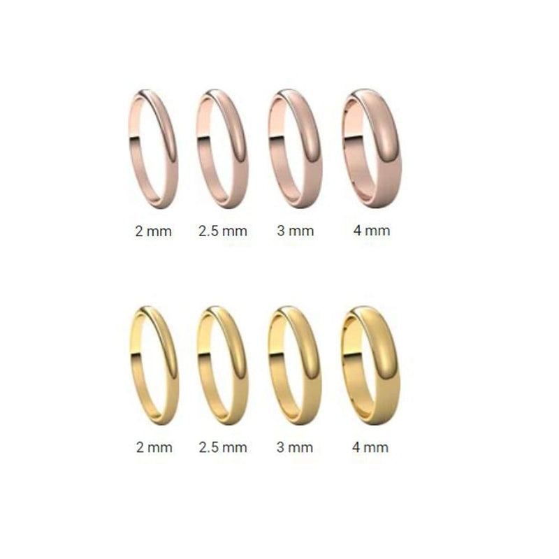 Narrow Domed Yellow or Rose Gold Wedding Band, 2-4mm Width - Nodeform