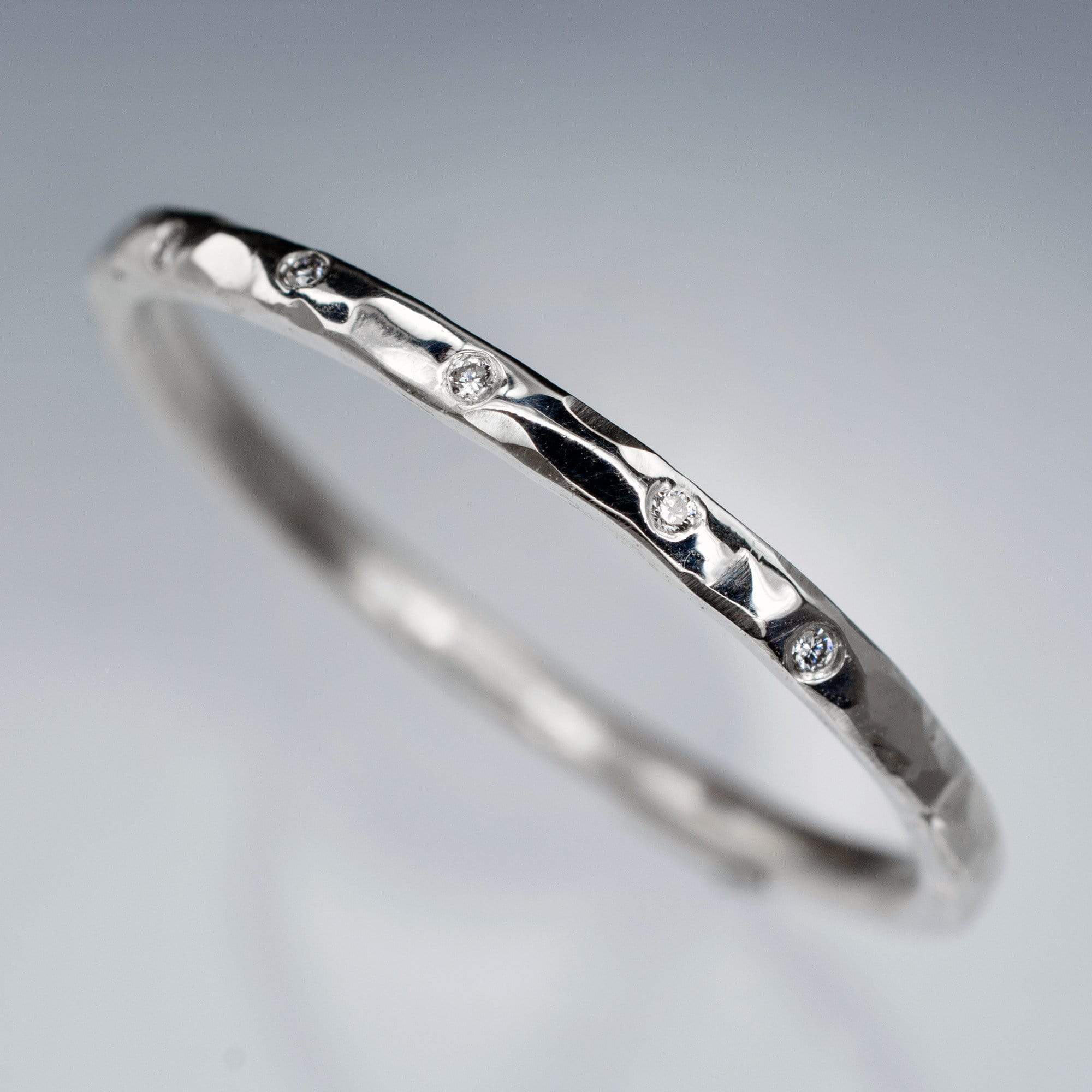 Thin Diamond Wedding Ring Skinny Hammered Texture Wedding Band