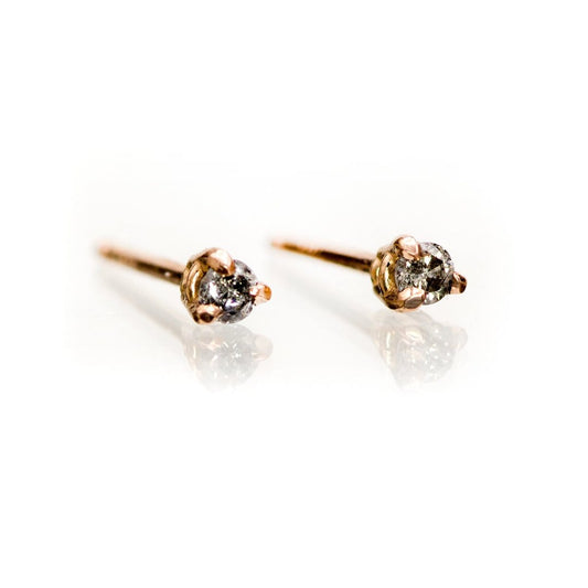 Rose Cut 4.25mm-4.5mm Misty Gray Salt and Pepper Diamond Earring Studs in  14k Yellow Gold - Ready to Ship