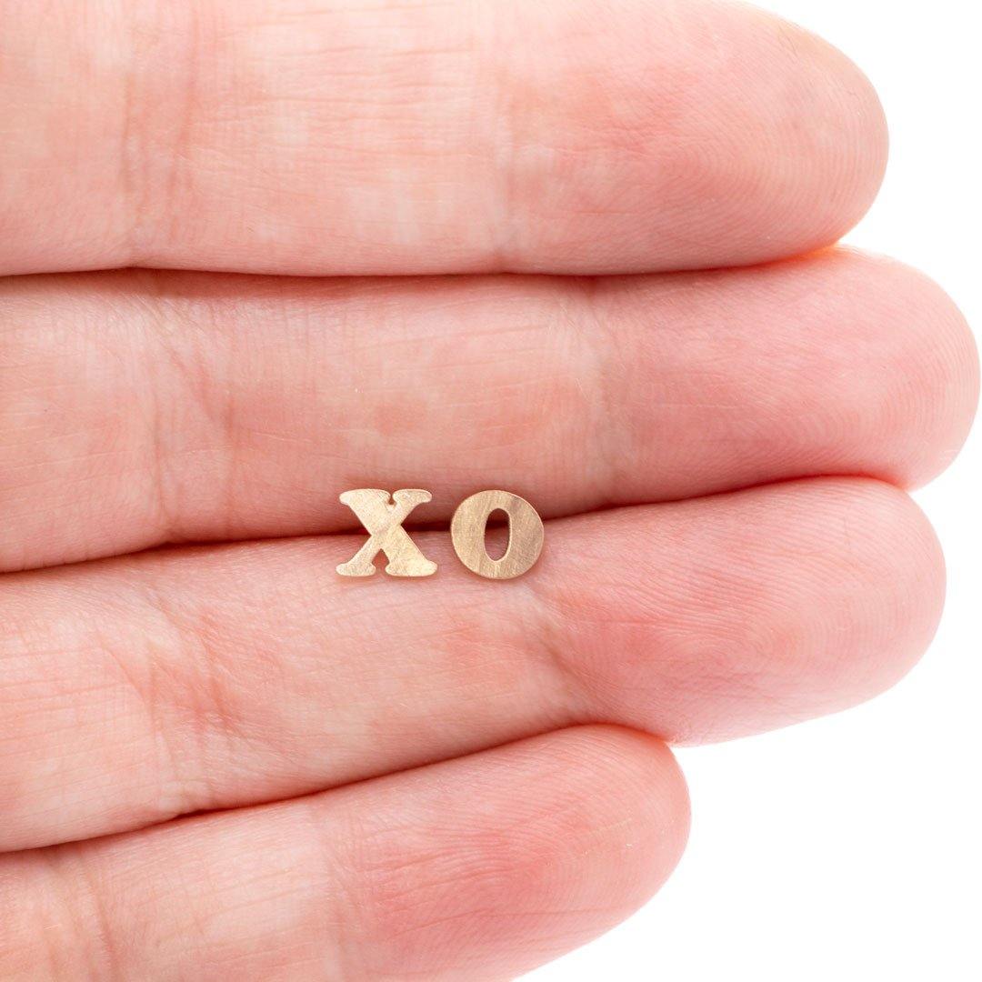Tiny XO Hugs & Kisses 14k Rose Gold Stud Earrings, Ready to Ship