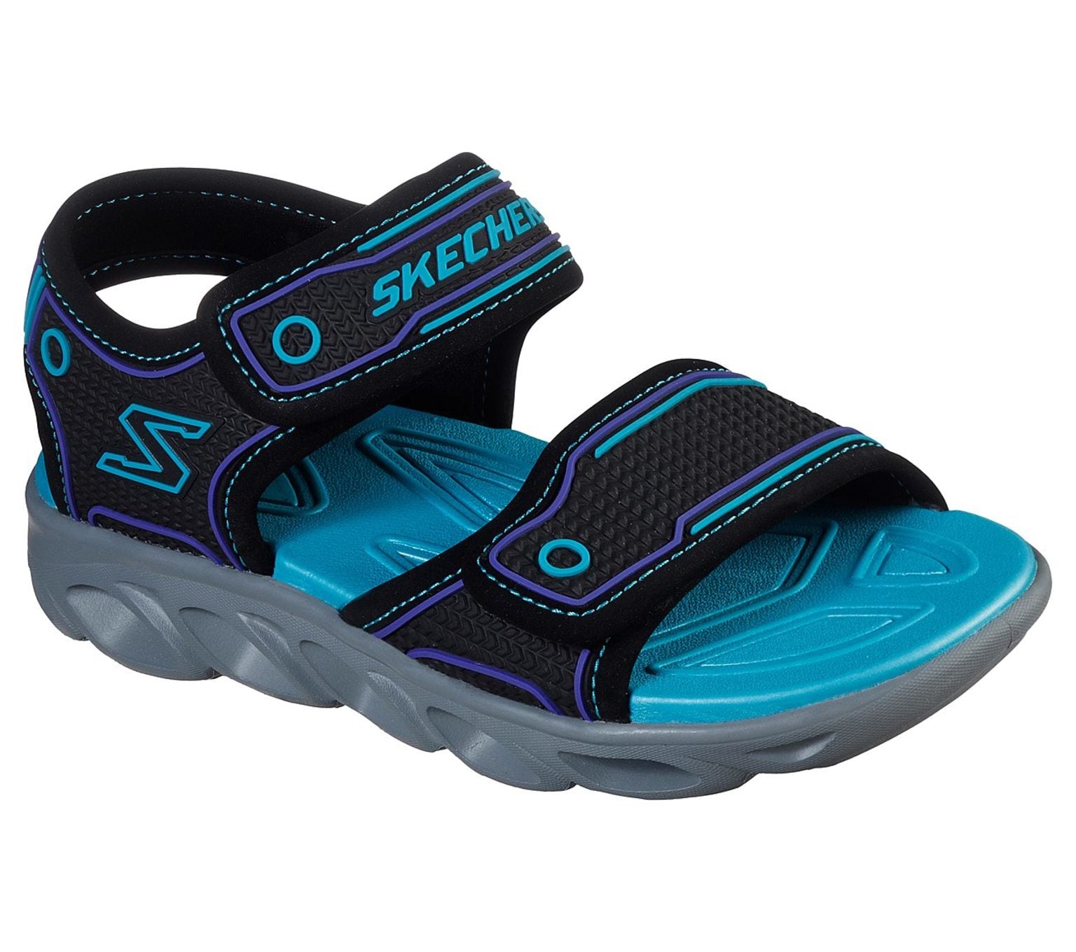 Se Skechers, sandal m/lys, 48-0167 - Sort/turkis - 29 hos Schou Bertelsen SKO