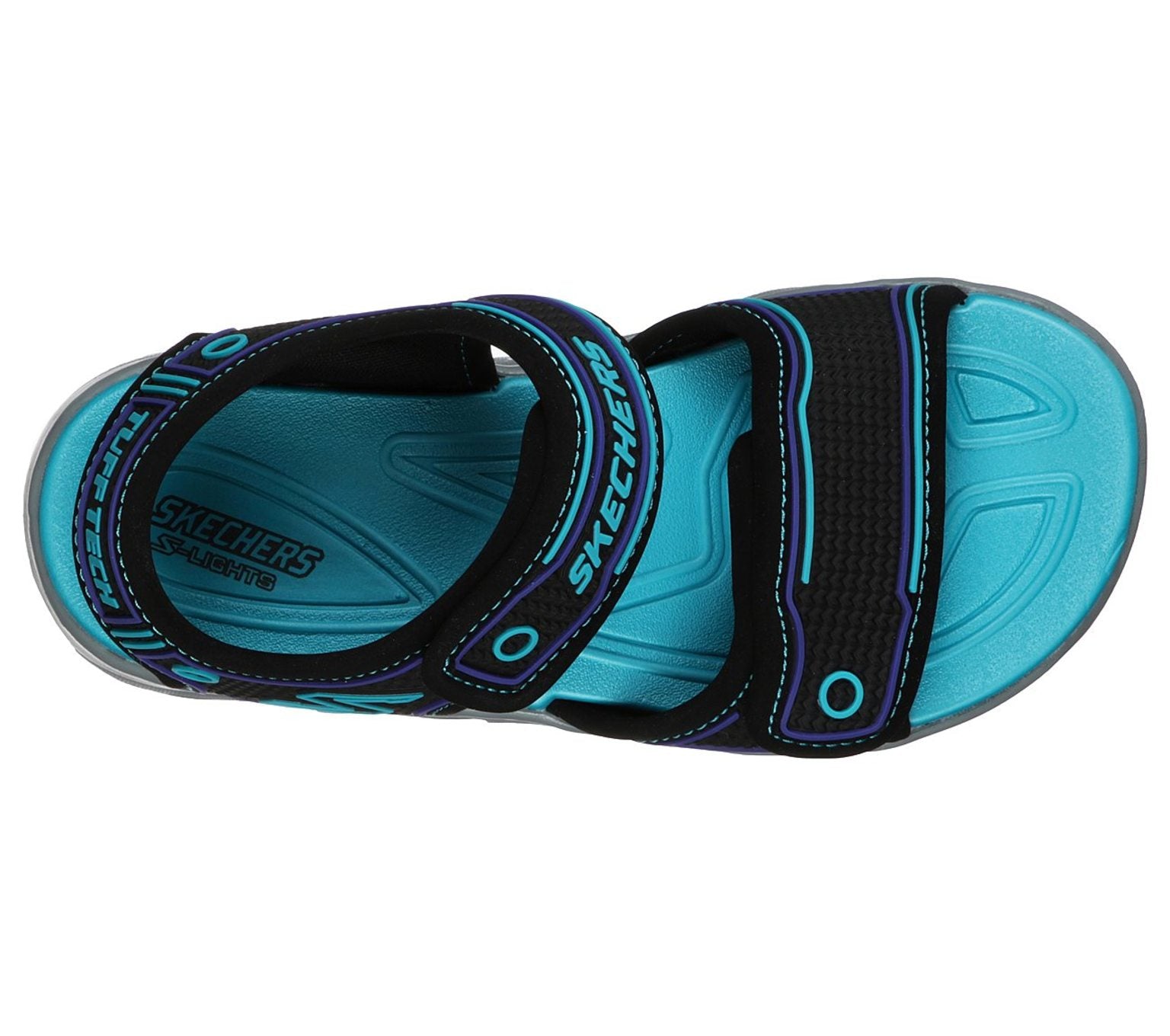 Skechers, sandal m/lys - Sort/turkis, sandal med velcro og lys, 90522L/BKTQ - Butik i og Schou Bertelsen Sko