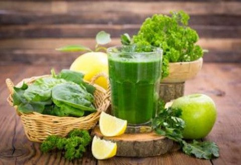 green leafy vegetables with green kale energy smoothie plus pears and lettuce