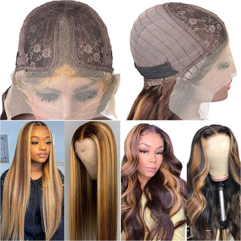 highlight color T part lace front wig