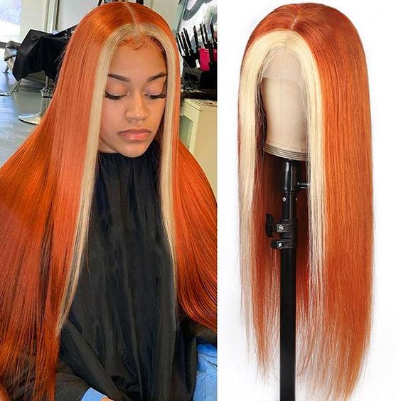Ombre Color Ginger Hair with Blonde Highlights Straight Human Hair Lace  Front Wigs | UWigs | Reviews on Judge.me