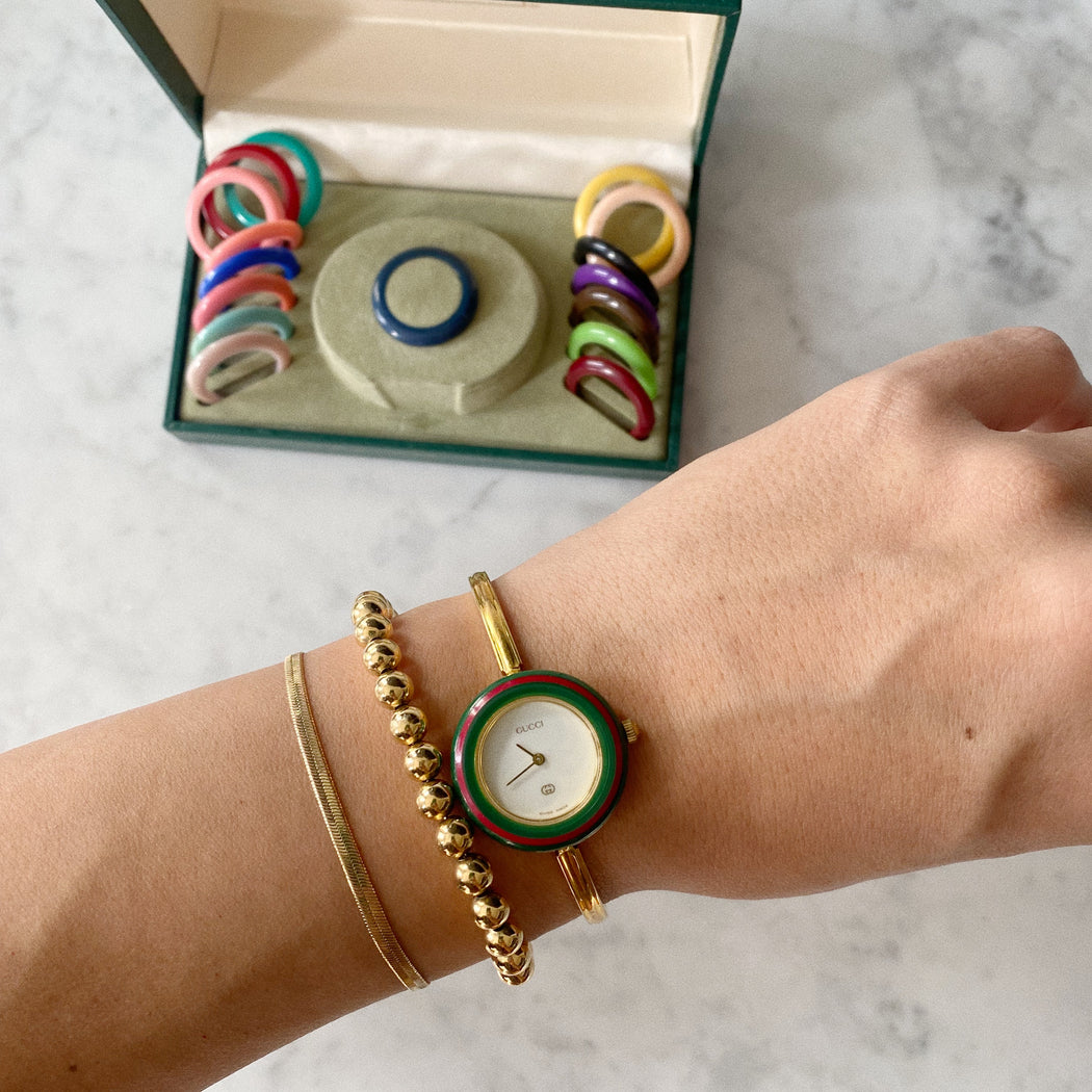 Vintage Gold Gucci Watch with Multi Interchangeable Bezels — Tarin Thomas