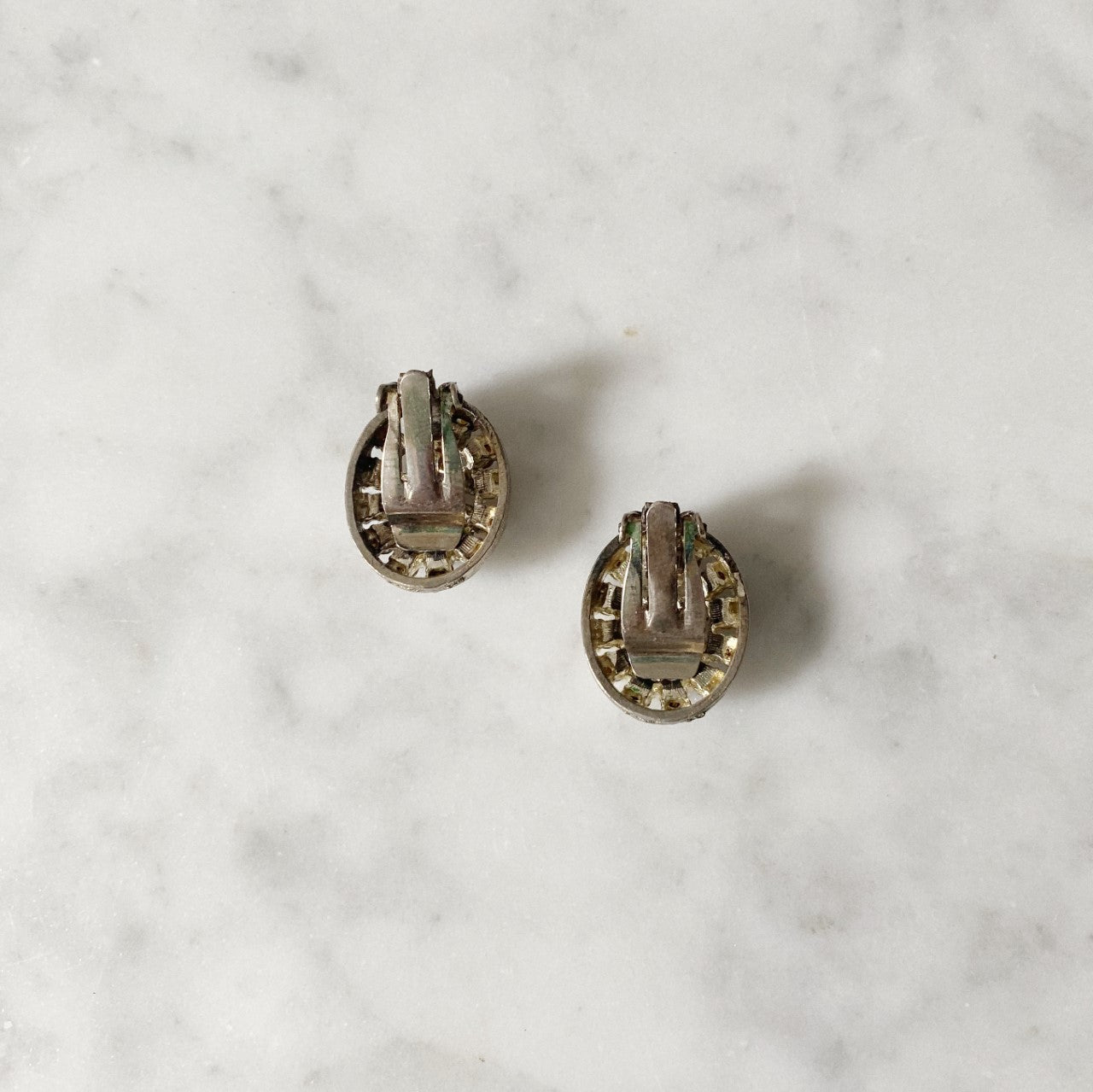 Vintage Oval Rhinestone Clip-on Earrings