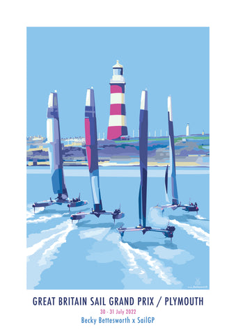 Sail GP Plymouth A3 event Poster by Becky Bettesworth