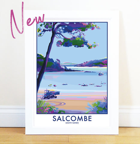 Salcombe - South Sands Travel Print and Poster by Devon Artist Becky Bettesworth