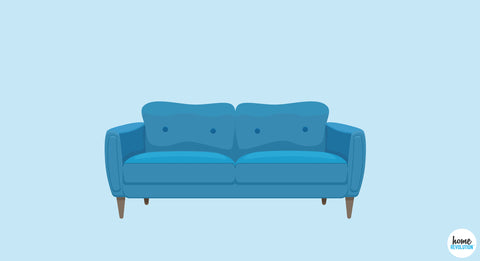 Illustrated blue couch on light blue background