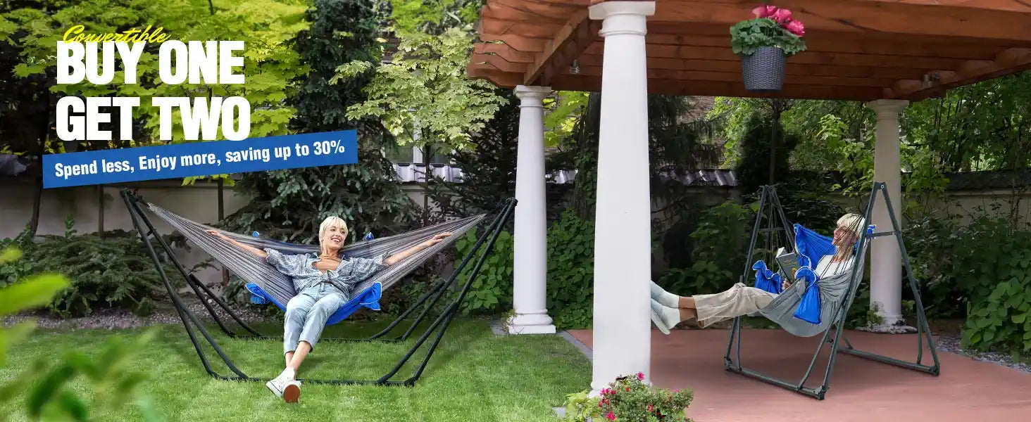 2 in 1 Hammock Chair with Foldable Steel Stand and Carry Bag - two modes