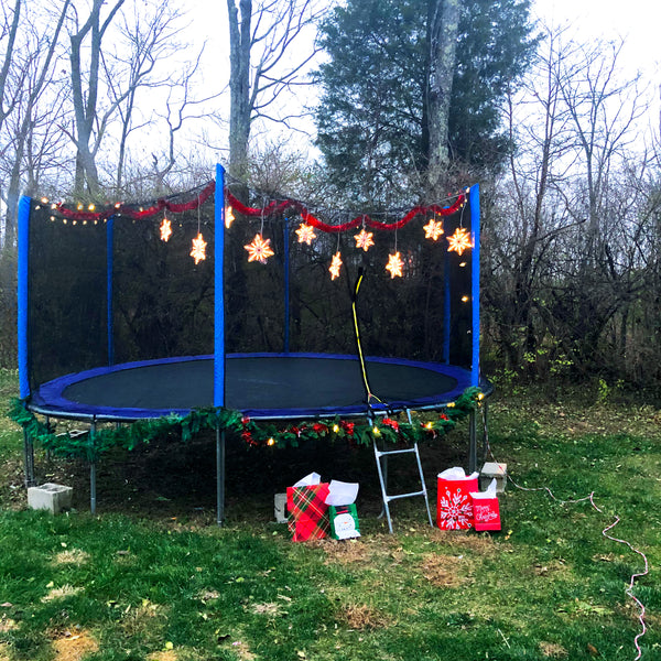Zupapa 15 ft. Trampoline Decorated for Christmas with wreaths, garlands,stringed lights